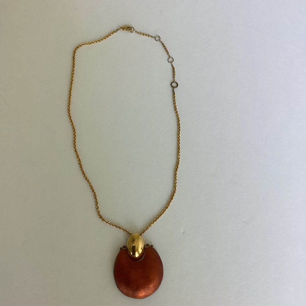 Alexis Bittar Lucite Pendant Necklace Amber Gold Statement Chain Modern